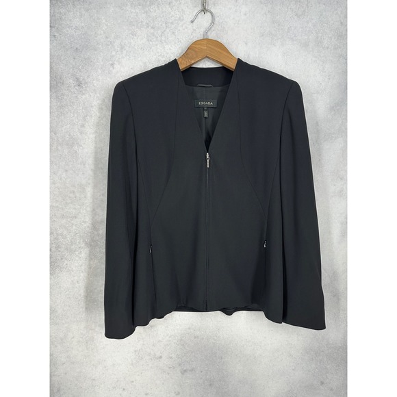 Escada Virgin Wool Collarless Full Zip Blazer Jacket Womens EU Size 42 US 12